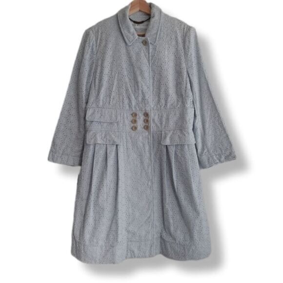 SEE BY CHLOE \ Cotton Floral Eyelet Jacket Coat Light Blue Sz 8 - Picture 1 of 16
